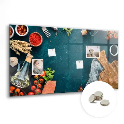 Magnetic glass dry erase board with kitchen utensils design