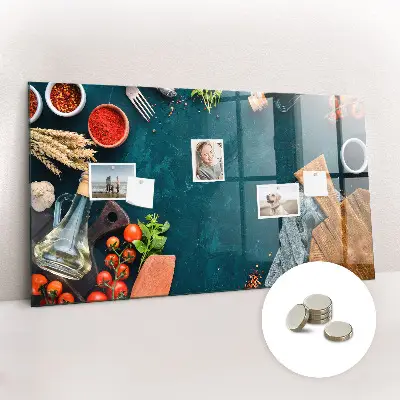 Magnetic glass dry erase board with kitchen utensils design