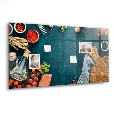 Magnetic glass dry erase board with kitchen utensils design