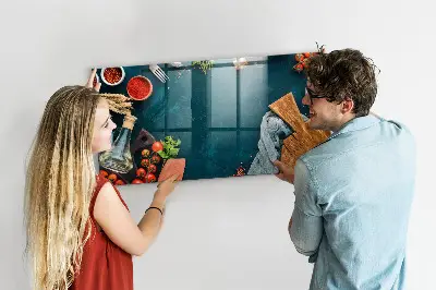 Magnetic glass dry erase board with kitchen utensils design