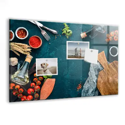 Magnetic glass dry erase board with kitchen utensils design