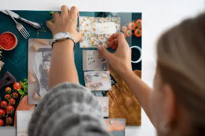 Magnetic glass dry erase board with kitchen utensils design