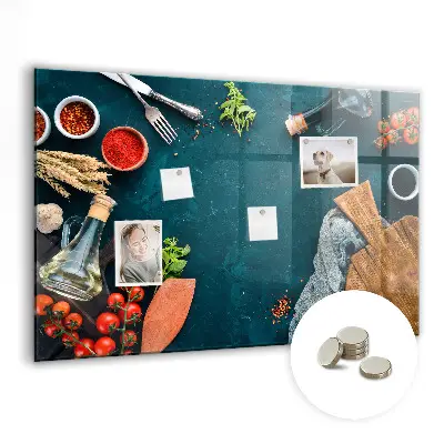 Magnetic glass dry erase board with kitchen utensils design
