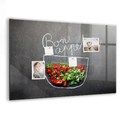 Magnetic glass dry erase board with Bon appetit inscription