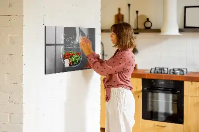 Magnetic glass dry erase board with Bon appetit inscription