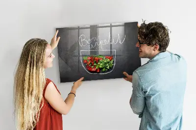 Magnetic glass dry erase board with Bon appetit inscription