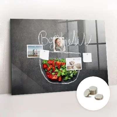 Magnetic glass dry erase board with Bon appetit inscription