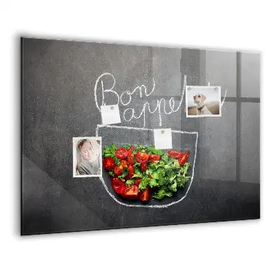 Magnetic glass dry erase board with Bon appetit inscription
