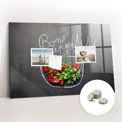 Magnetic glass dry erase board Bon appetit inscription