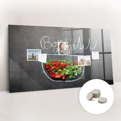Magnetic glass dry erase board with Bon appetit inscription