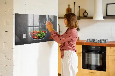 Magnetic glass dry erase board with Bon appetit inscription