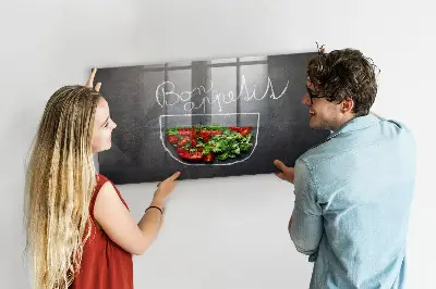 Magnetic glass dry erase board with Bon appetit inscription