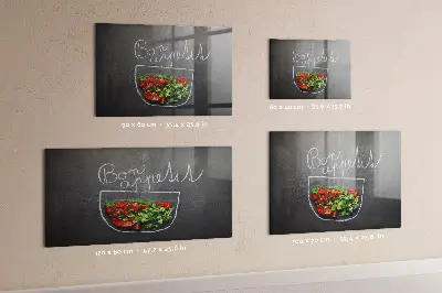 Magnetic glass dry erase board with Bon appetit inscription