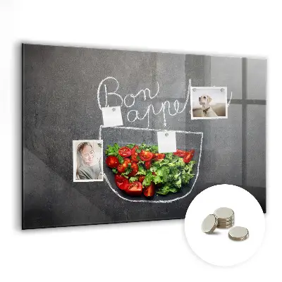 Magnetic glass dry erase board with Bon appetit inscription
