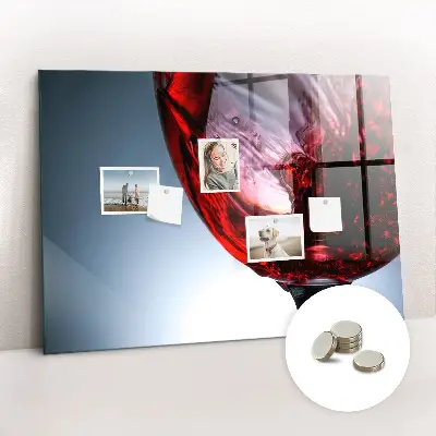 Magnetic glass dry erase board with glass of wine print