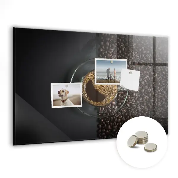 Magnetic glass dry erase board with a cup of coffee print