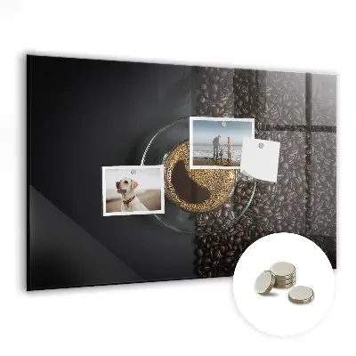 Magnetic glass dry erase board with a cup of coffee print