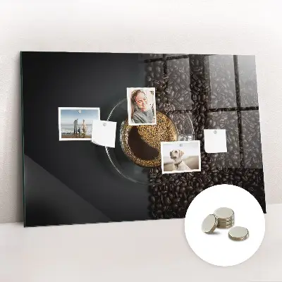 Magnetic glass dry erase board with a cup of coffee print