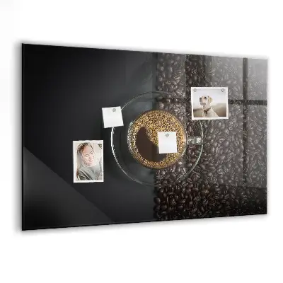Magnetic glass dry erase board with a cup of coffee print
