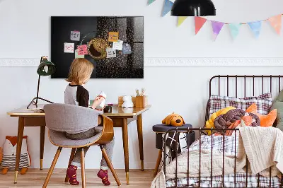 Magnetic glass dry erase board with a cup of coffee print
