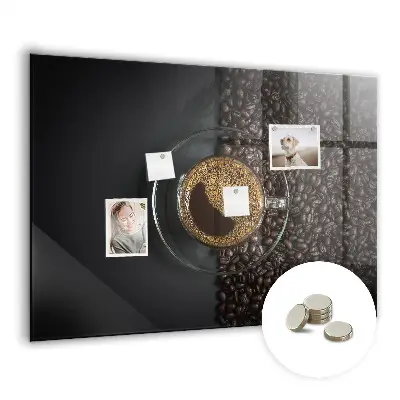 Magnetic glass dry erase board with a cup of coffee print