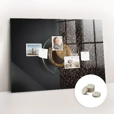 Magnetic glass dry erase board with a cup of coffee print