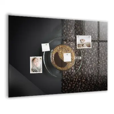 Magnetic glass dry erase board with a cup of coffee print