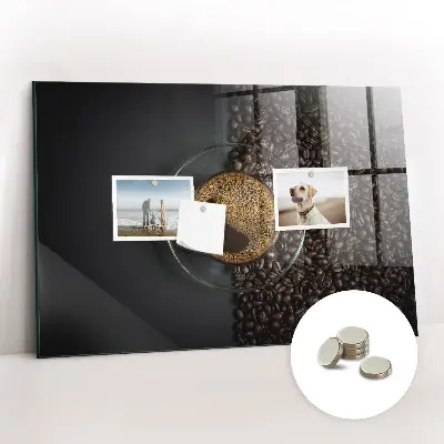 Magnetic glass dry erase board with a cup of coffee print