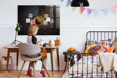 Magnetic glass dry erase board with a cup of coffee print