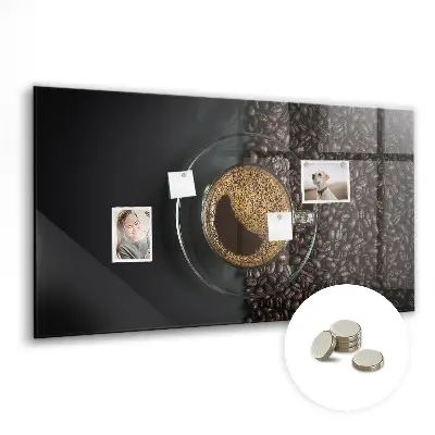 Magnetic glass dry erase board with a cup of coffee print