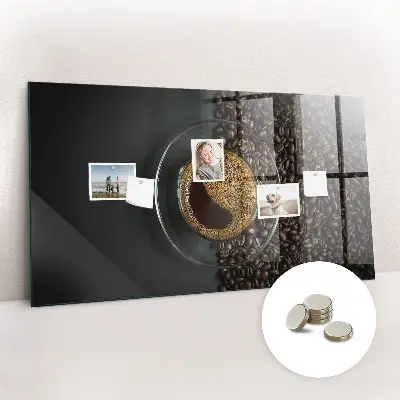Magnetic glass dry erase board with a cup of coffee print