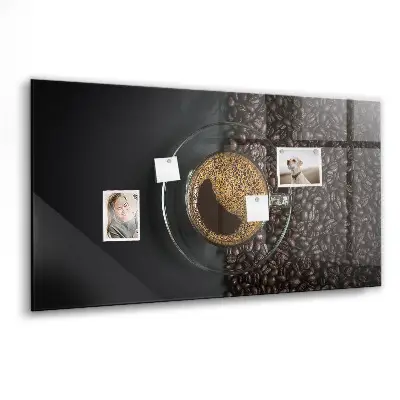 Magnetic glass dry erase board with a cup of coffee print