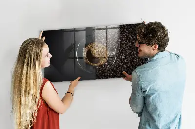 Magnetic glass dry erase board with a cup of coffee print