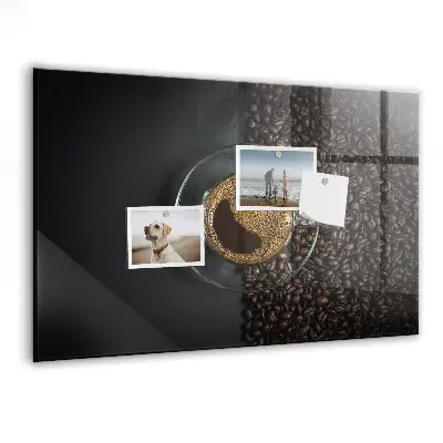 Magnetic glass dry erase board with a cup of coffee print