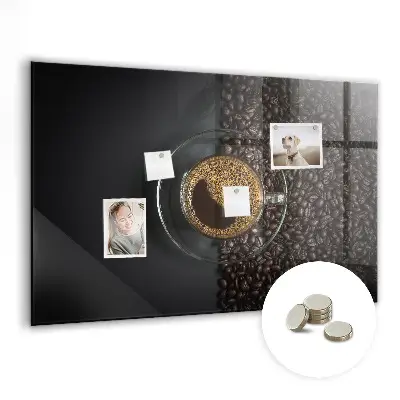 Magnetic glass dry erase board with a cup of coffee print