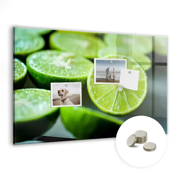 Magnetic glass dry erase board with lime slices print