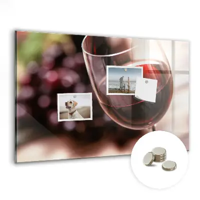 Magnetic glass dry erase board with a red wine design