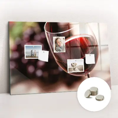 Magnetic glass dry erase board with a red wine design