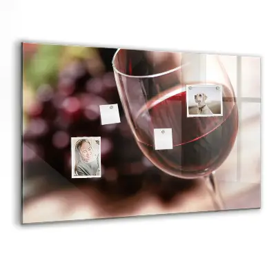 Magnetic glass dry erase board with a red wine design