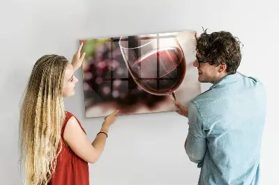 Magnetic glass dry erase board with a red wine design