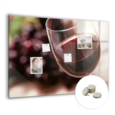Magnetic glass dry erase board with a red wine design