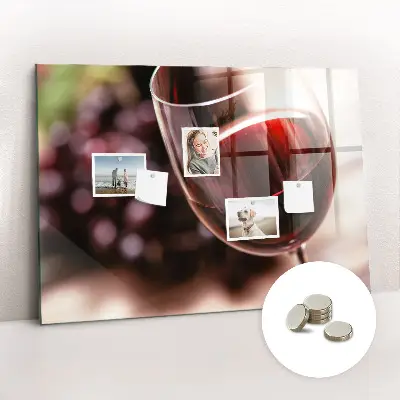 Magnetic glass dry erase board with a red wine design