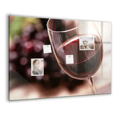 Magnetic glass dry erase board with a red wine design