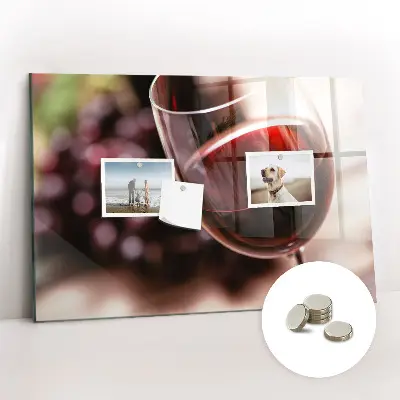 Magnetic glass dry erase board with a red wine design