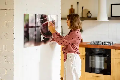 Magnetic glass dry erase board with a red wine design