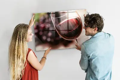 Magnetic glass dry erase board with a red wine design