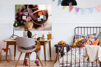 Magnetic glass dry erase board with a red wine design