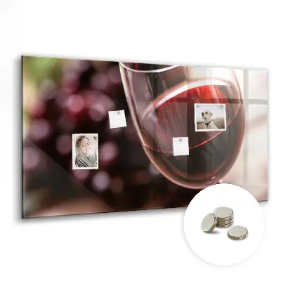Magnetic glass dry erase board with a red wine design