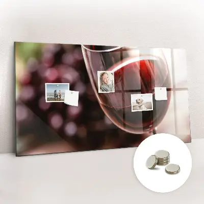 Magnetic glass dry erase board with a red wine design