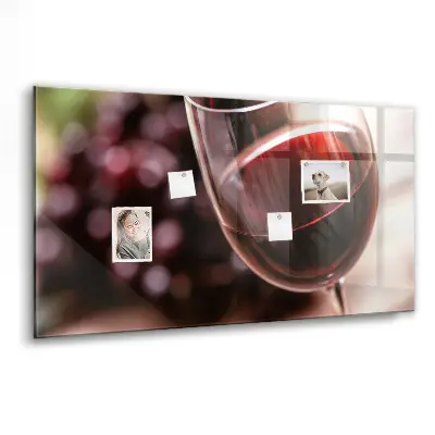 Magnetic glass dry erase board with a red wine design